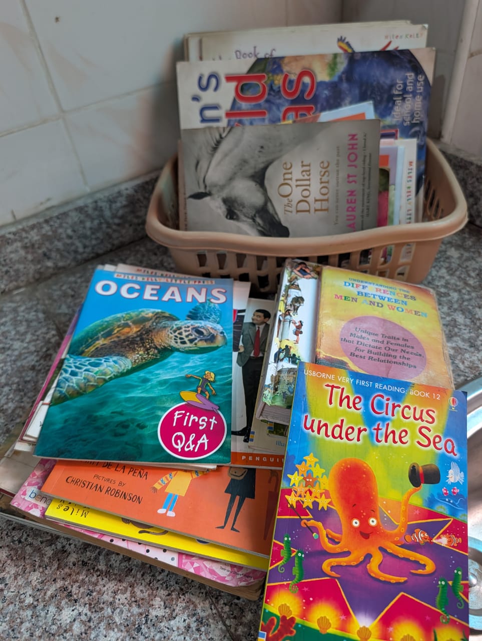 Donated children's books at the library